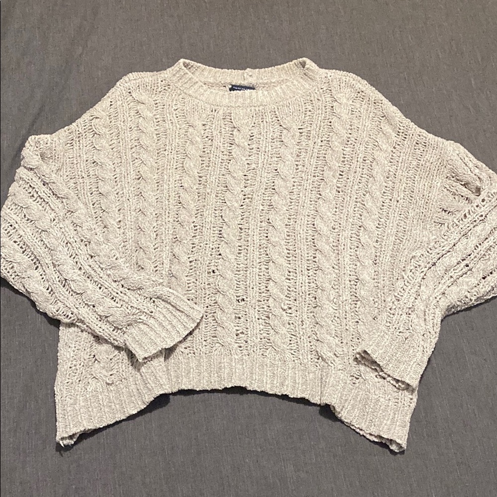 American Eagle Outfitters Cream Cable Knit Crew Neck Crop Sweater